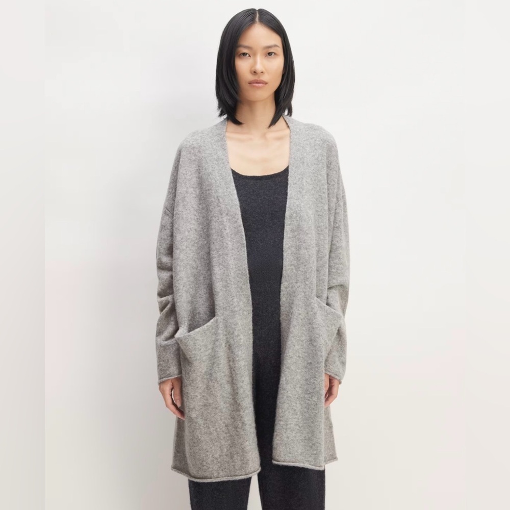 Everlane The Cozy Stretch Long Cardigan Sweater Heather Gray Wool Blend NWT